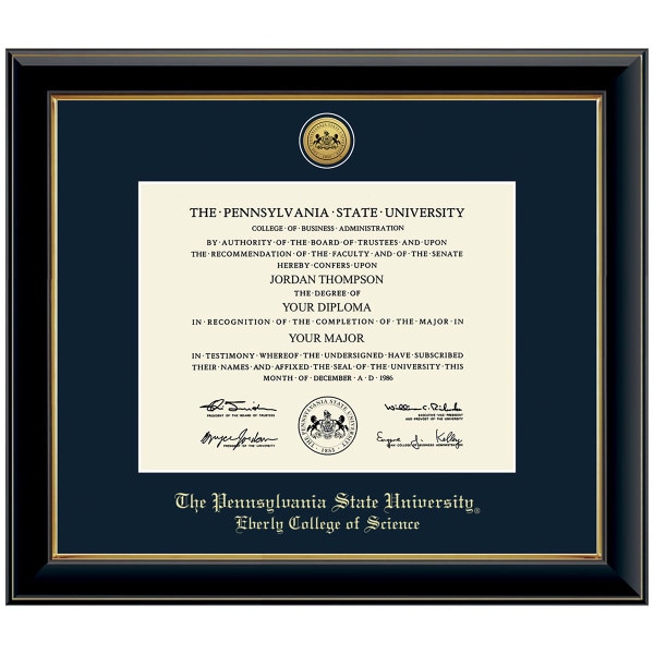#107 Eberly College of Science diploma frame Gold Medallion (Black)